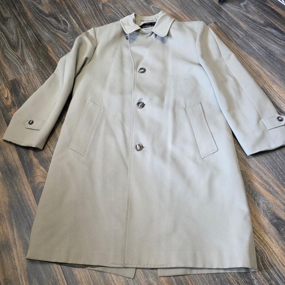 Gleneagles Sovereign Mens Tan Overcoat Raincoat Zip Out Wool Liner 40R USA Made